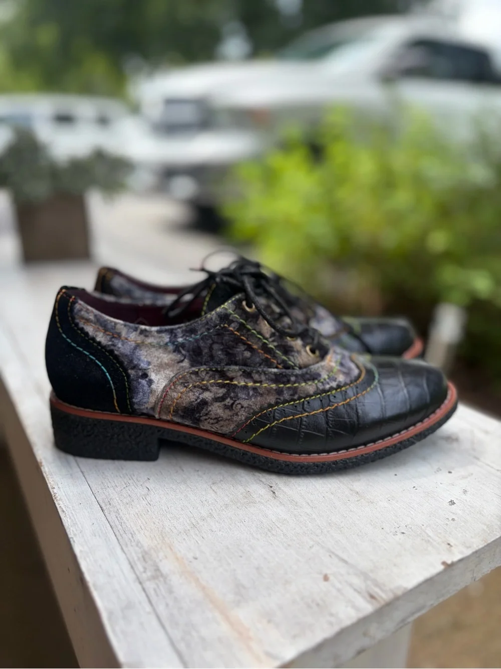L’Artiste - Spring Step Leather Oxford Shoes Floral Rainbow Stitch – Sz. 37